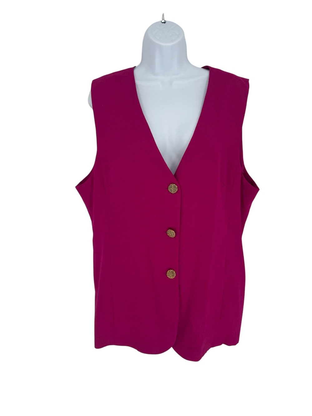 Vintage Leslie Fay Fuchsia Pink Magenta Vest Gold Ornate Buttons 90s Career